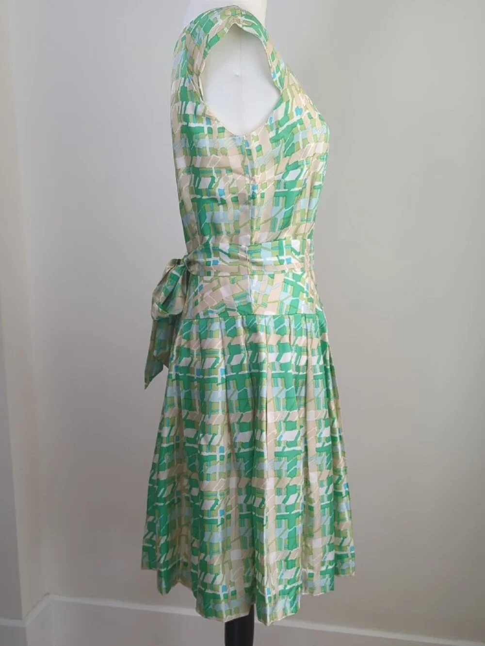 Kate Spade New York Retro Mint Green Plaid 100% Silk Fit & Flare Dress SIZE 6